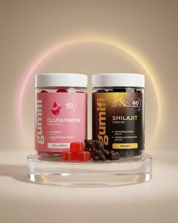 His and Her supplement pack, Glutathione gummies Pakistan, Shilajit for men stamina, skin whitening and energy bundle, Halal vitamins for couples, Gumifi beauty and vitality pack, best glutathione for women, male fertility and energy gummies