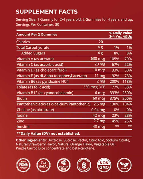 Kids Multivitamin Gummies - Immunity, Growth & Energy - 60 Gummies