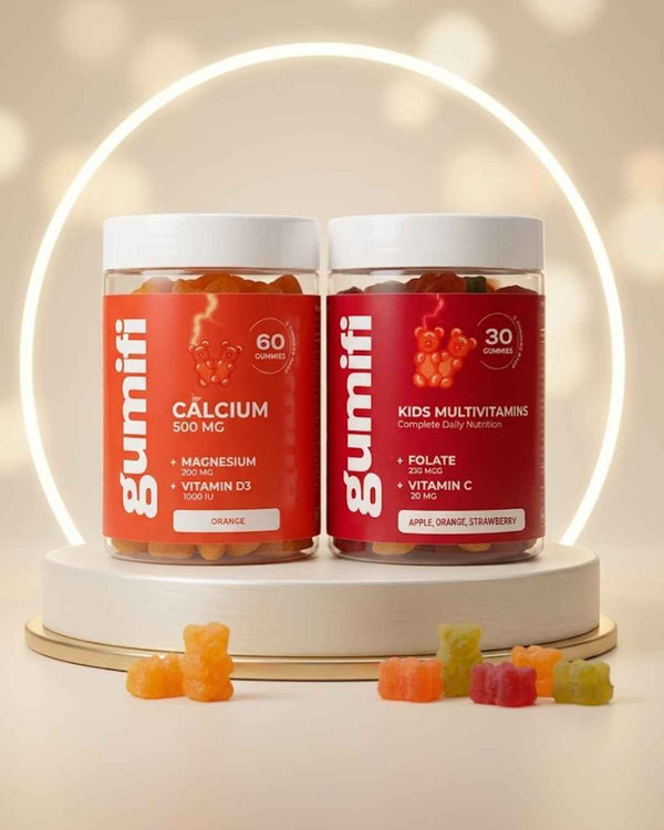 Kids starter pack vitamins, kids multivitamin gummies Pakistan, calcium gummies for children, Halal vitamins for kids, immune booster bundle for toddlers, growth and bone health supplements, Gumifi kids bundle, vegan kids multivitamins