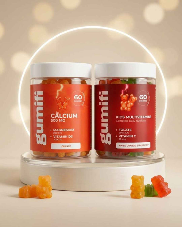 Kids monthly growth pack, children's multivitamin gummies Pakistan, calcium gummies for kids, kids bone health supplements, Halal vitamins for children, Gumifi kids bundle, magnesium and D3 for kids, growth booster for toddlers
